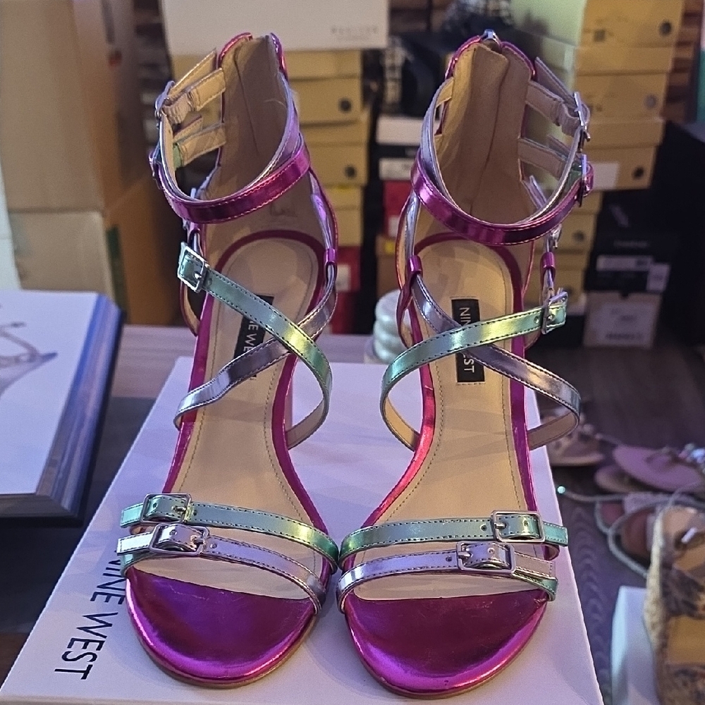Nine West Pink and Silver Strappy Heels